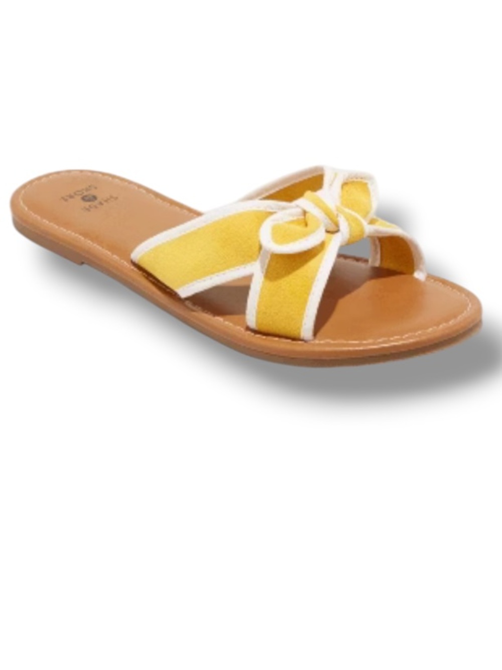 Shade & Shore Women’s Yellow White Bow Flats Sandals NWOT
